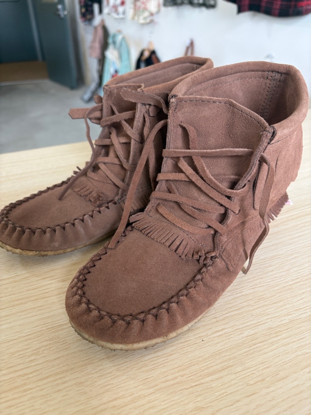 Brown Suede Fringe Moccasin Ankle Boots - Women